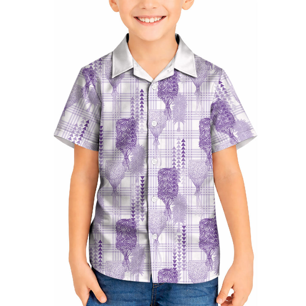 Aloha Hawaii Vintage Kahili Pa'a Lima Kid Hawaiian Shirt Palaka Print Pastel Lavender
