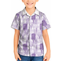 Aloha Hawaii Vintage Kahili Pa'a Lima Kid Hawaiian Shirt Palaka Print Pastel Lavender