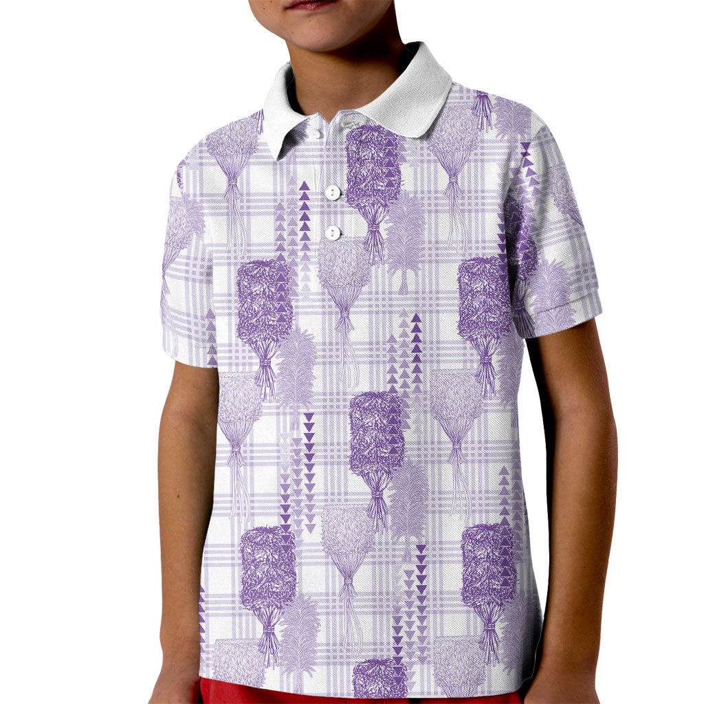 Aloha Hawaii Vintage Kahili Pa'a Lima Kid Polo Shirt Palaka Print Pastel Lavender