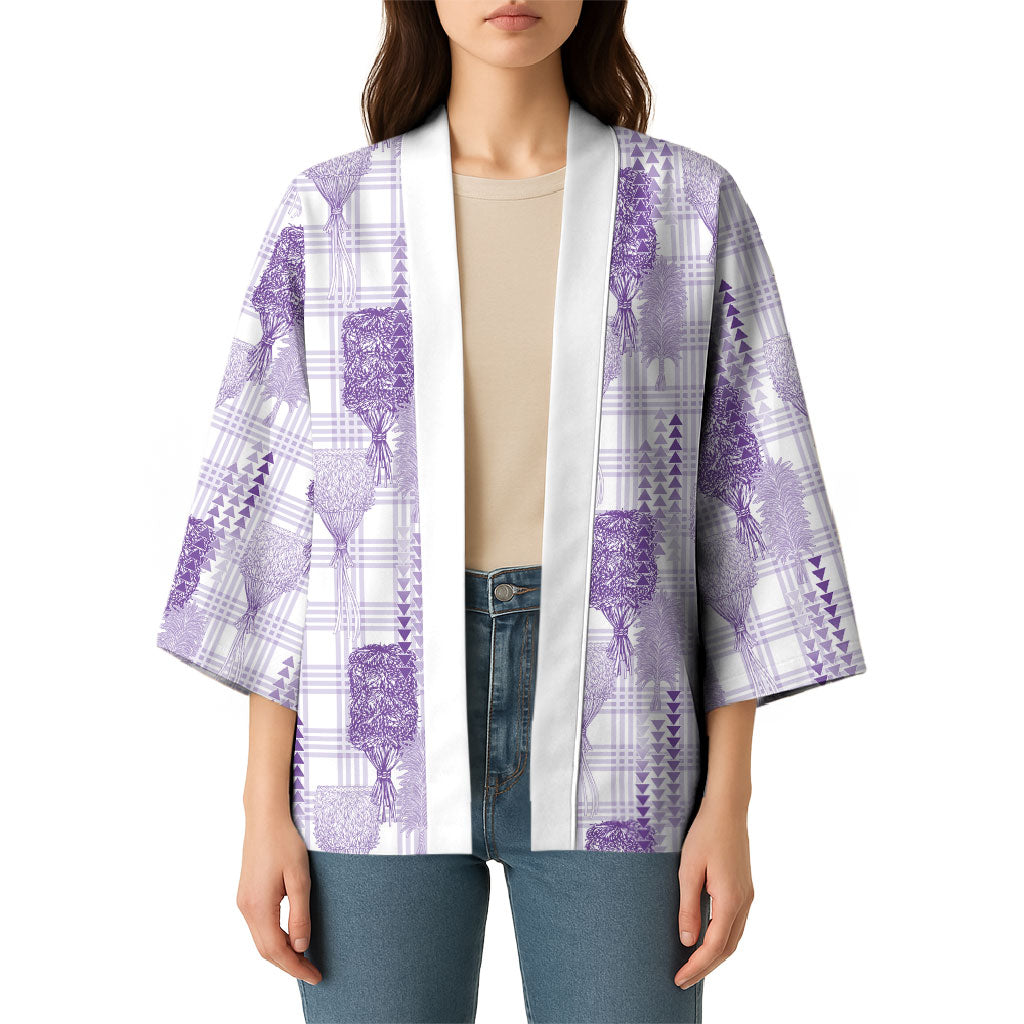 Aloha Hawaii Vintage Kahili Pa'a Lima Kimono Palaka Print Pastel Lavender