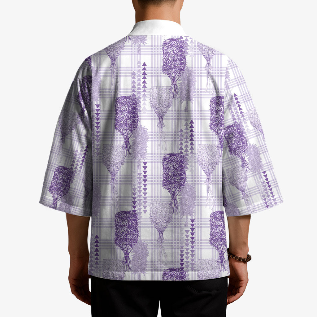 Aloha Hawaii Vintage Kahili Pa'a Lima Kimono Palaka Print Pastel Lavender