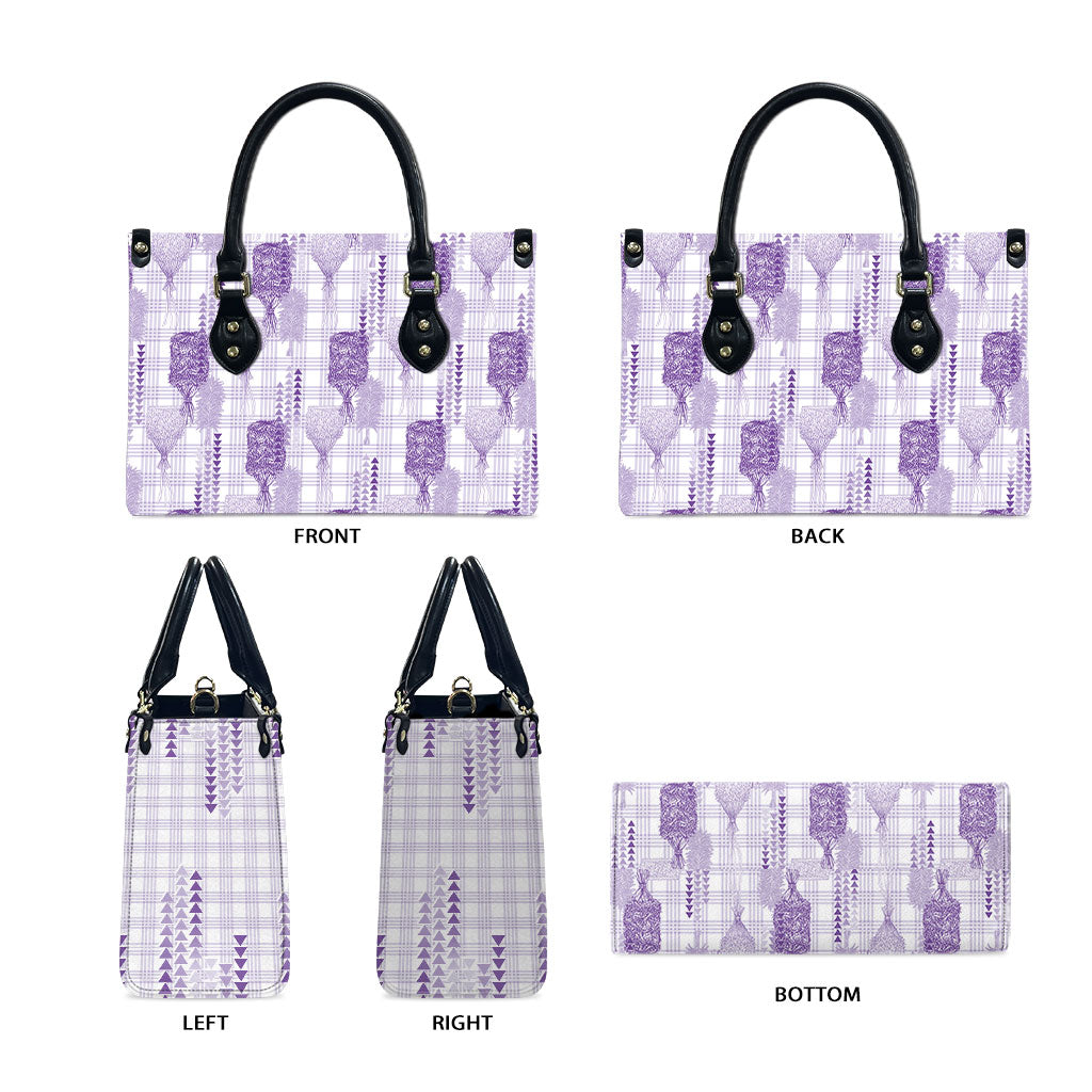 Aloha Hawaii Vintage Kahili Pa'a Lima Leather Bag Palaka Print Pastel Lavender