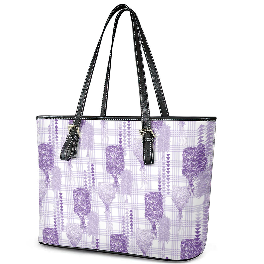 Aloha Hawaii Vintage Kahili Pa'a Lima Leather Tote Bag Palaka Print Pastel Lavender
