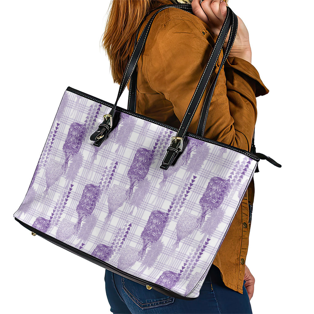 Aloha Hawaii Vintage Kahili Pa'a Lima Leather Tote Bag Palaka Print Pastel Lavender
