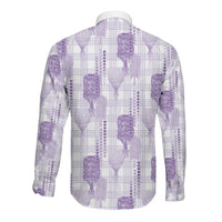 Aloha Hawaii Vintage Kahili Pa'a Lima Long Sleeve Button Shirt Palaka Print Pastel Lavender