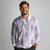 Aloha Hawaii Vintage Kahili Pa'a Lima Long Sleeve Polo Shirt Palaka Print Pastel Lavender