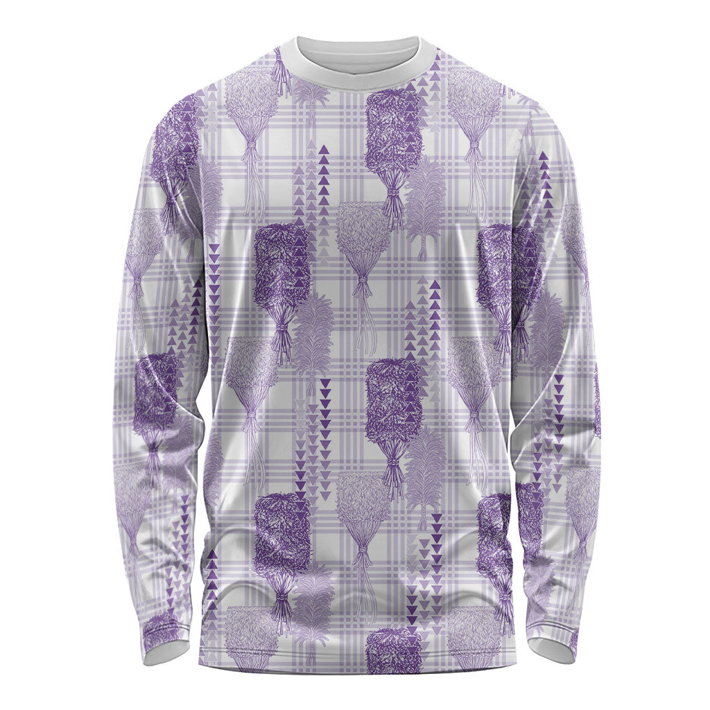 Aloha Hawaii Vintage Kahili Pa'a Lima Long Sleeve Shirt Palaka Print Pastel Lavender