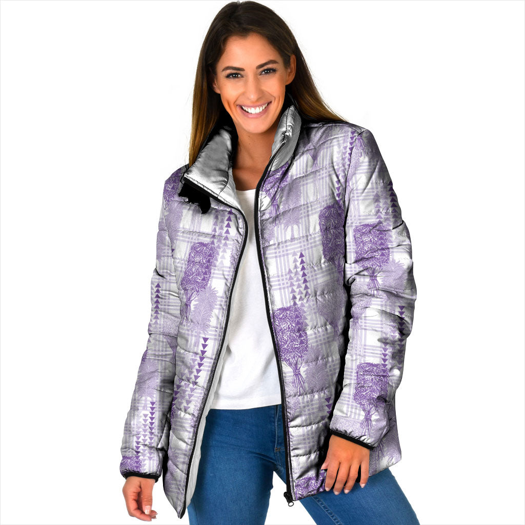 Aloha Hawaii Vintage Kahili Pa'a Lima Padded Jacket Palaka Print Pastel Lavender