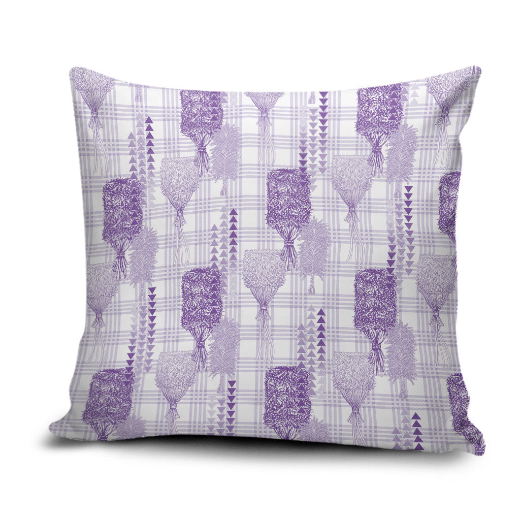Aloha Hawaii Vintage Kahili Pa'a Lima Pillow Cover Palaka Print Pastel Lavender