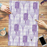 Aloha Hawaii Vintage Kahili Pa'a Lima Puzzle Palaka Print Pastel Lavender