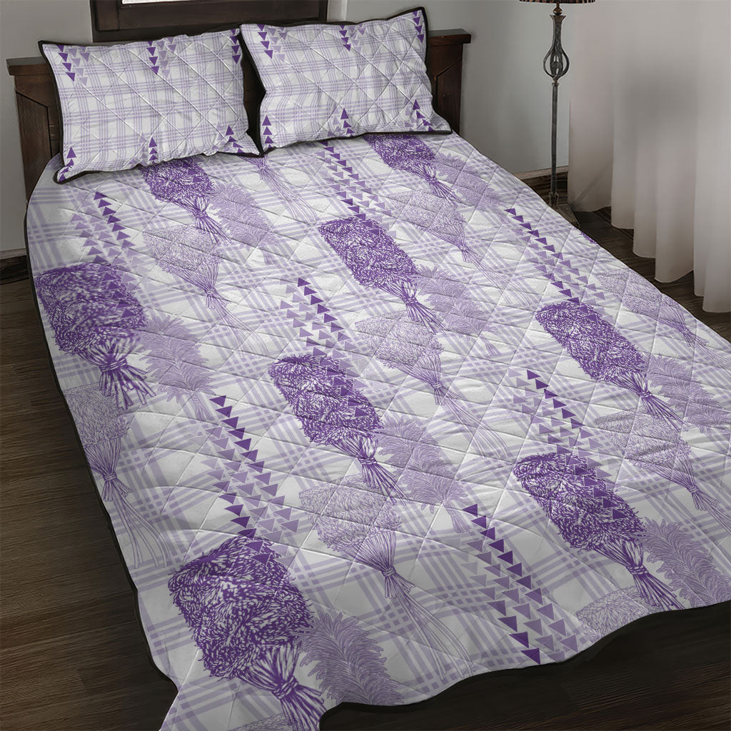 Aloha Hawaii Vintage Kahili Pa'a Lima Quilt Bed Set Palaka Print Pastel Lavender