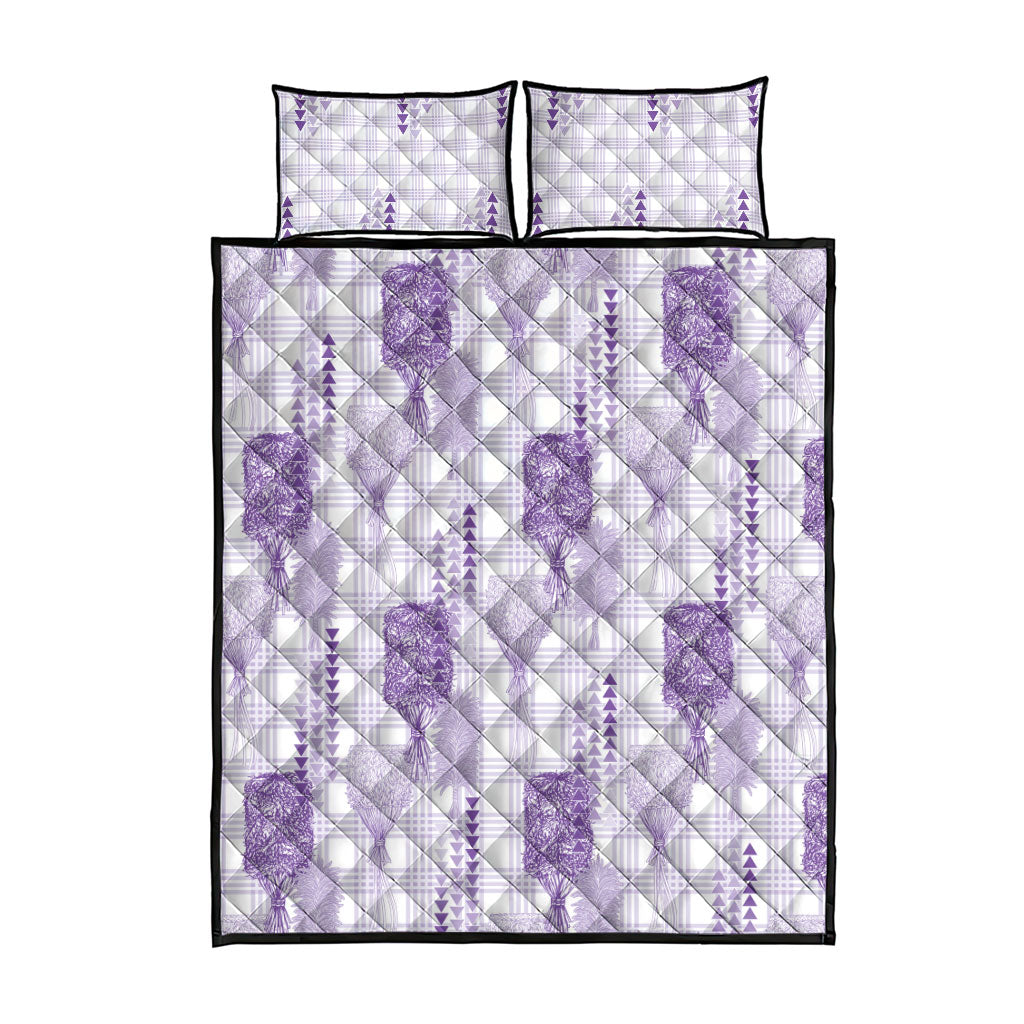 Aloha Hawaii Vintage Kahili Pa'a Lima Quilt Bed Set Palaka Print Pastel Lavender