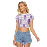 Aloha Hawaii Vintage Kahili Pa'a Lima Raglan Cropped T Shirt Palaka Print Pastel Lavender