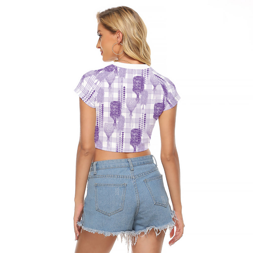 Aloha Hawaii Vintage Kahili Pa'a Lima Raglan Cropped T Shirt Palaka Print Pastel Lavender