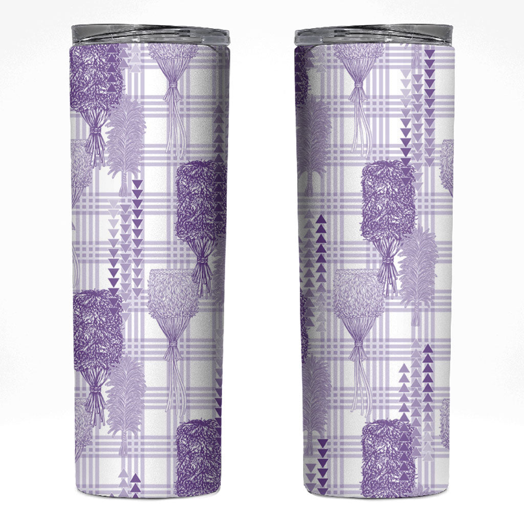 Aloha Hawaii Vintage Kahili Pa'a Lima Skinny Tumbler Palaka Print Pastel Lavender