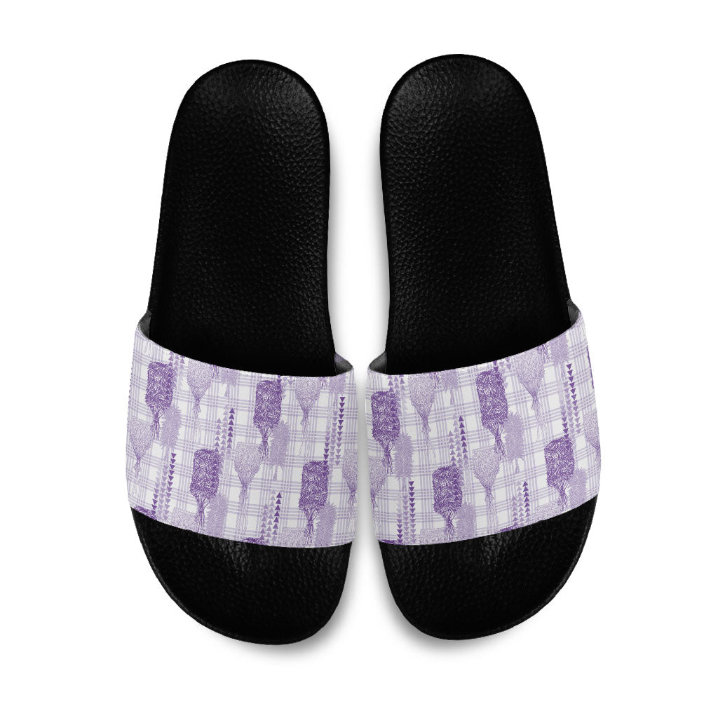 Aloha Hawaii Vintage Kahili Pa'a Lima Slide Sandals Palaka Print Pastel Lavender LT7 Lavender - Polynesian Pride