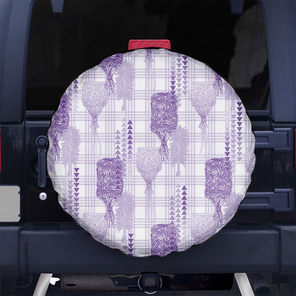 Aloha Hawaii Vintage Kahili Pa'a Lima Spare Tire Cover Palaka Print Pastel Lavender LT7 No hole Lavender - Polynesian Pride