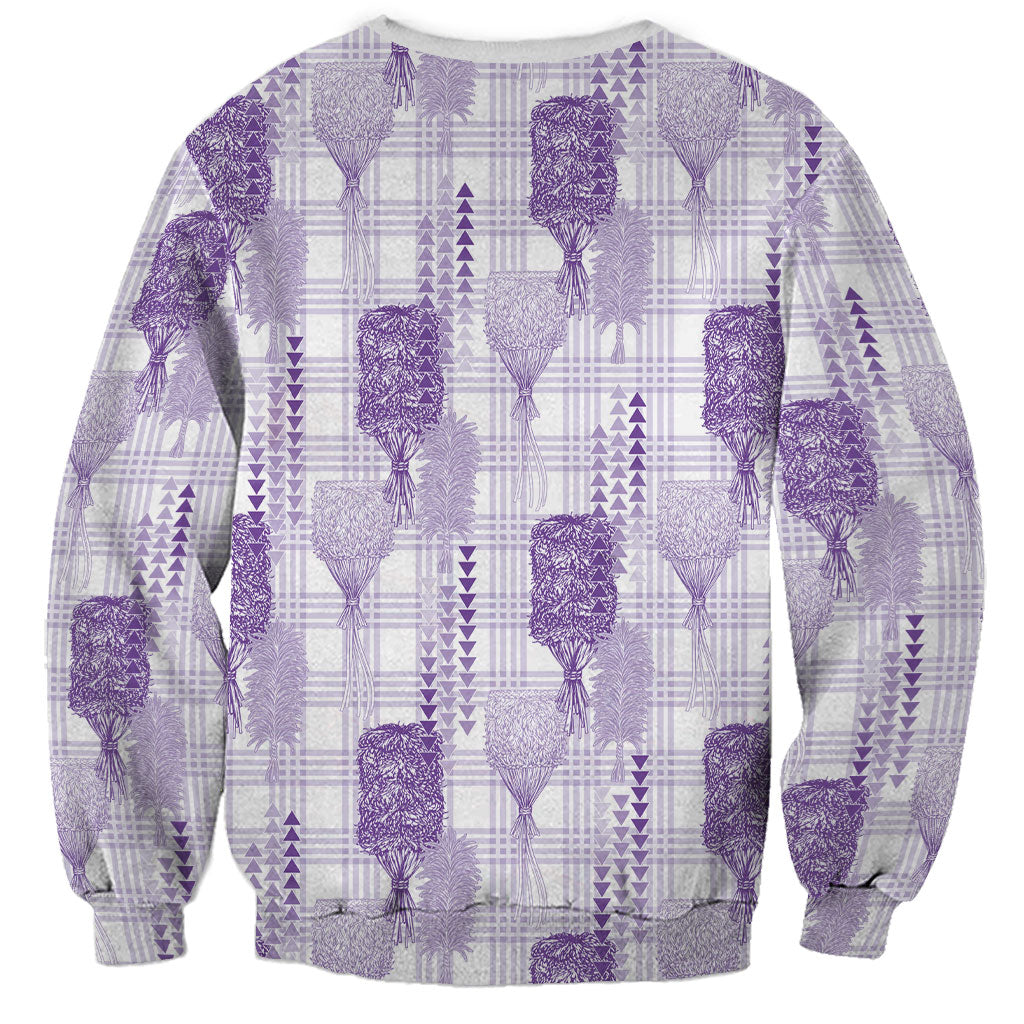 Aloha Hawaii Vintage Kahili Pa'a Lima Sweatshirt Palaka Print Pastel Lavender