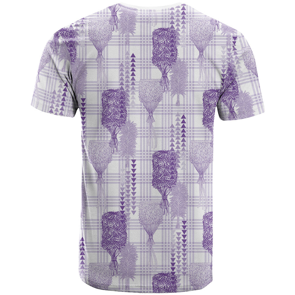 Aloha Hawaii Vintage Kahili Pa'a Lima T Shirt Palaka Print Pastel Lavender