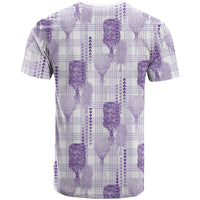 Aloha Hawaii Vintage Kahili Pa'a Lima T Shirt Palaka Print Pastel Lavender