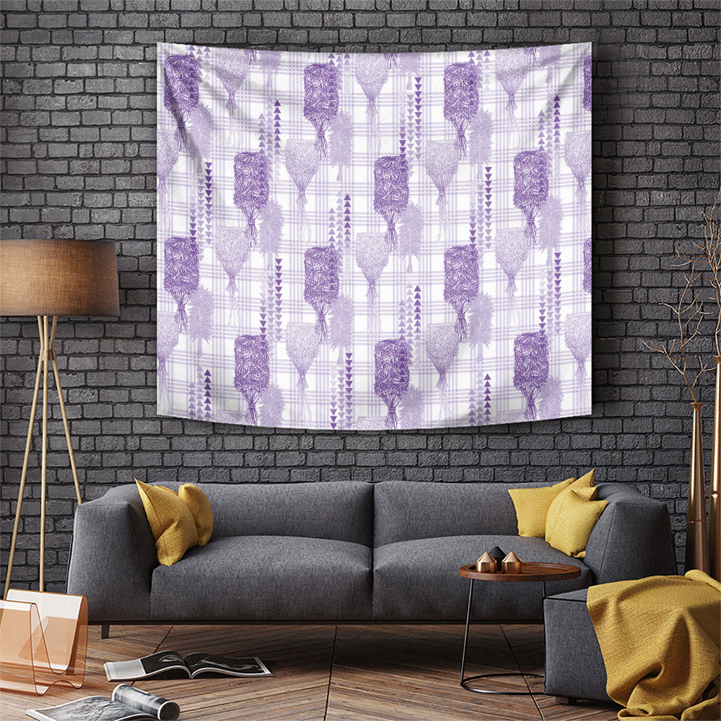 Aloha Hawaii Vintage Kahili Pa'a Lima Tapestry Palaka Print Pastel Lavender