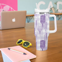 Aloha Hawaii Vintage Kahili Pa'a Lima Tumbler With Handle Palaka Print Pastel Lavender