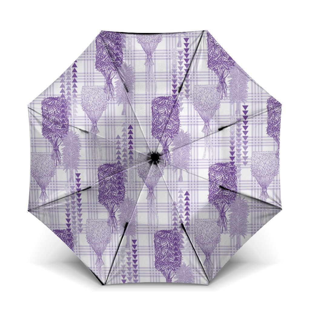 Aloha Hawaii Vintage Kahili Pa'a Lima Umbrella Palaka Print Pastel Lavender