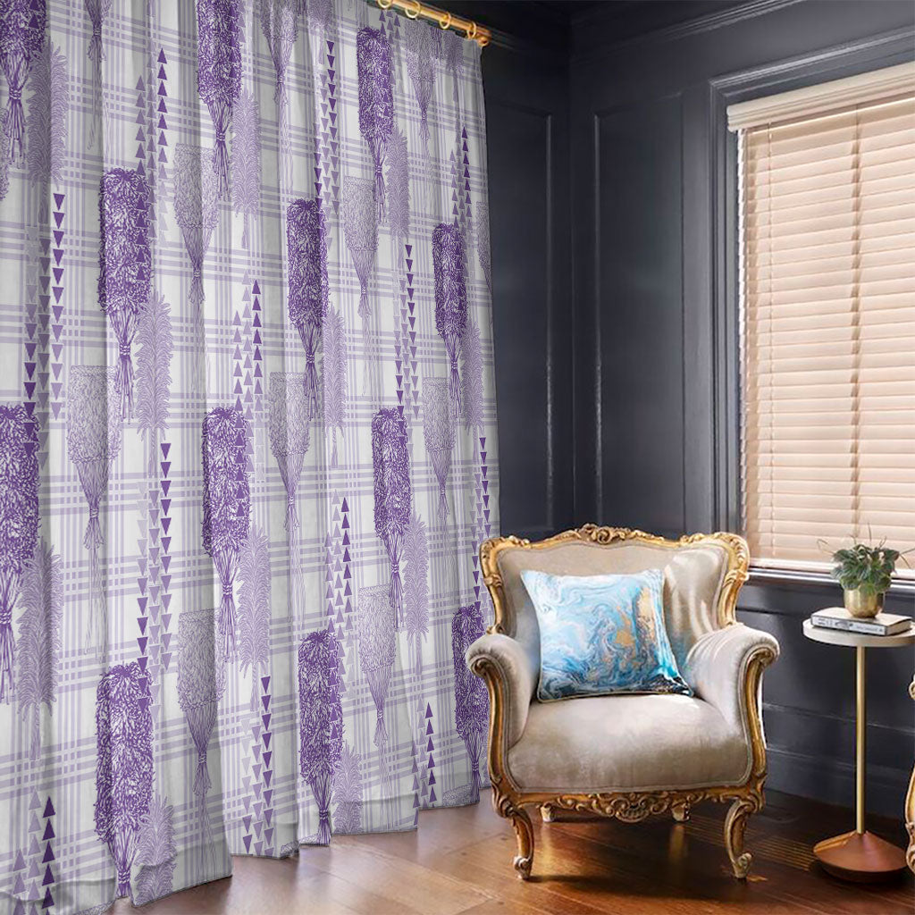 Aloha Hawaii Vintage Kahili Pa'a Lima Window Curtain Palaka Print Pastel Lavender