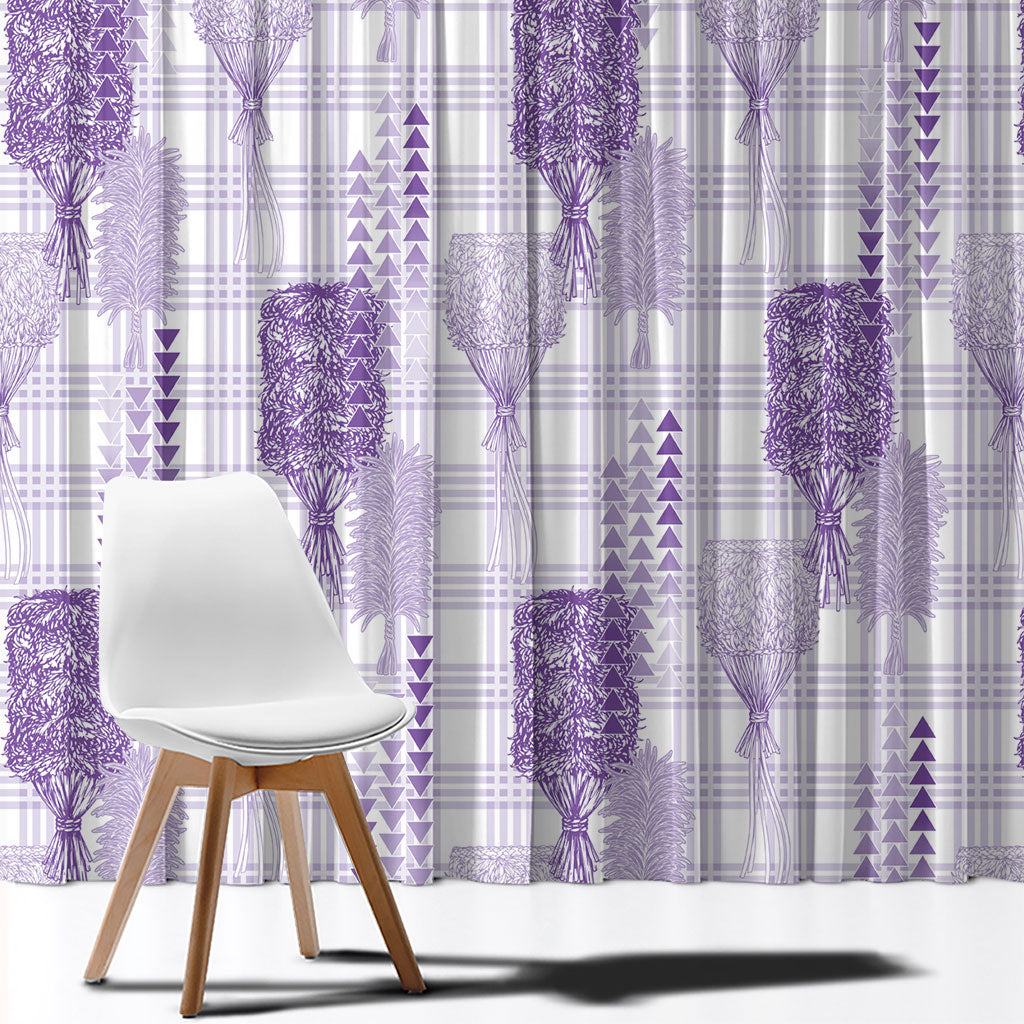 Aloha Hawaii Vintage Kahili Pa'a Lima Window Curtain Palaka Print Pastel Lavender