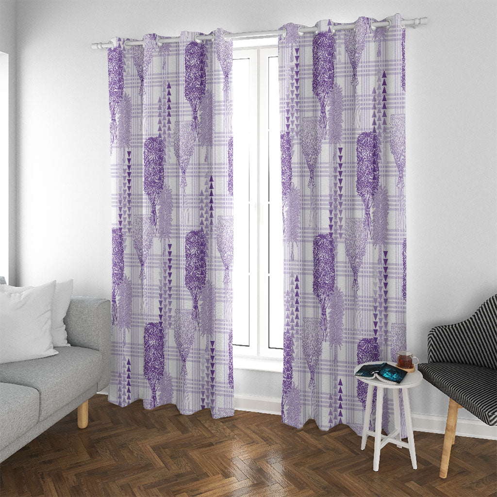 Aloha Hawaii Vintage Kahili Pa'a Lima Window Curtain Palaka Print Pastel Lavender
