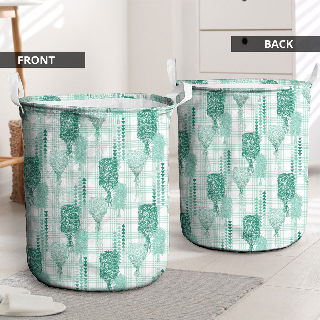 Aloha Hawaii Vintage Kahili Pa'a Lima Laundry Basket Palaka Print Mossy Teal