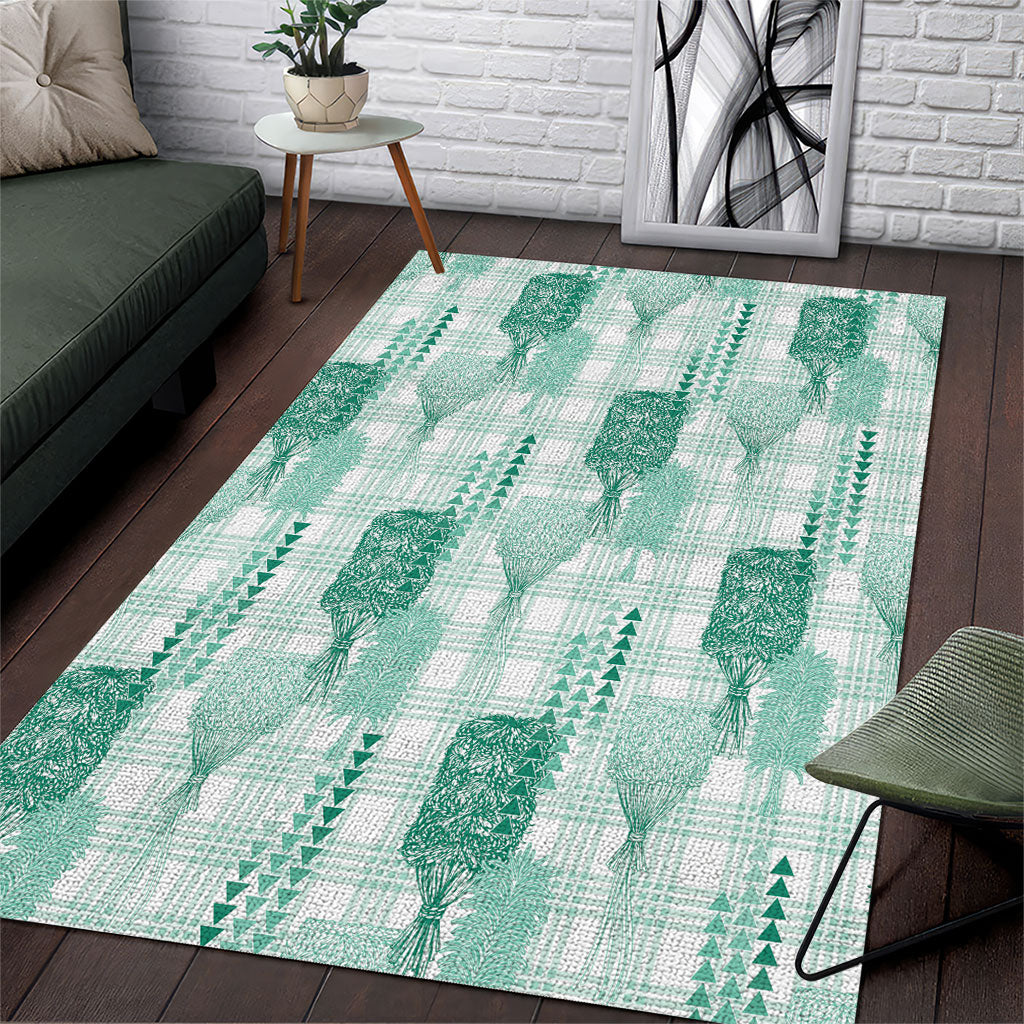 Aloha Hawaii Vintage Kahili Pa'a Lima Area Rug Palaka Print Mossy Teal