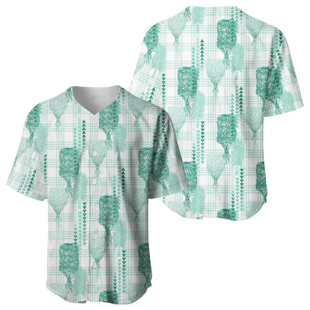 Aloha Hawaii Vintage Kahili Pa'a Lima Baseball Jersey Palaka Print Mossy Teal