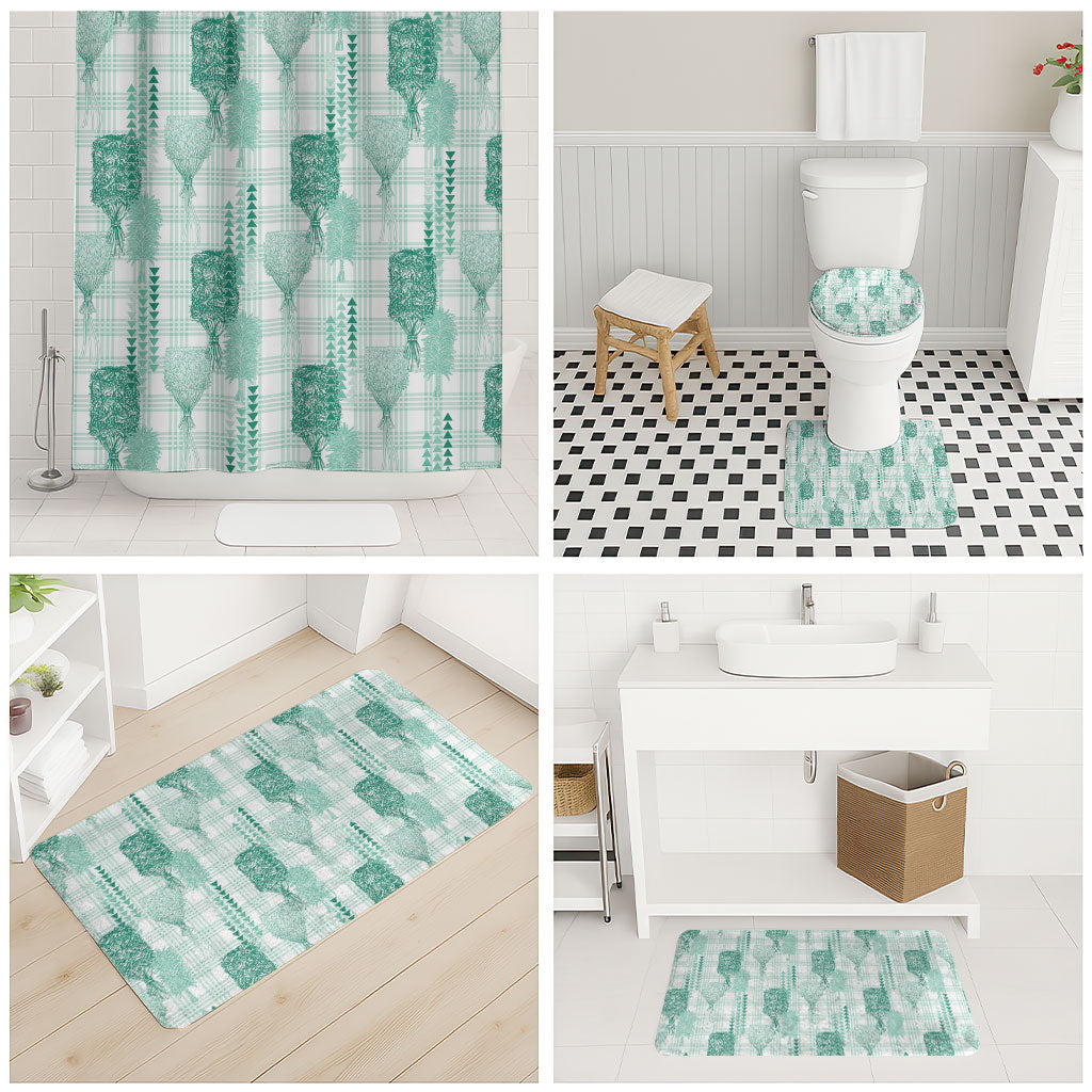 Aloha Hawaii Vintage Kahili Pa'a Lima Bathroom Set Palaka Print Mossy Teal