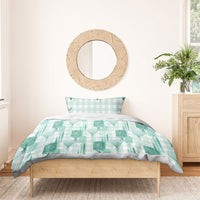 Aloha Hawaii Vintage Kahili Pa'a Lima Bedding Set Palaka Print Mossy Teal