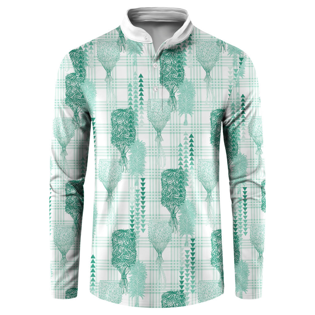 Aloha Hawaii Vintage Kahili Pa'a Lima Button Sweatshirt Palaka Print Mossy Teal