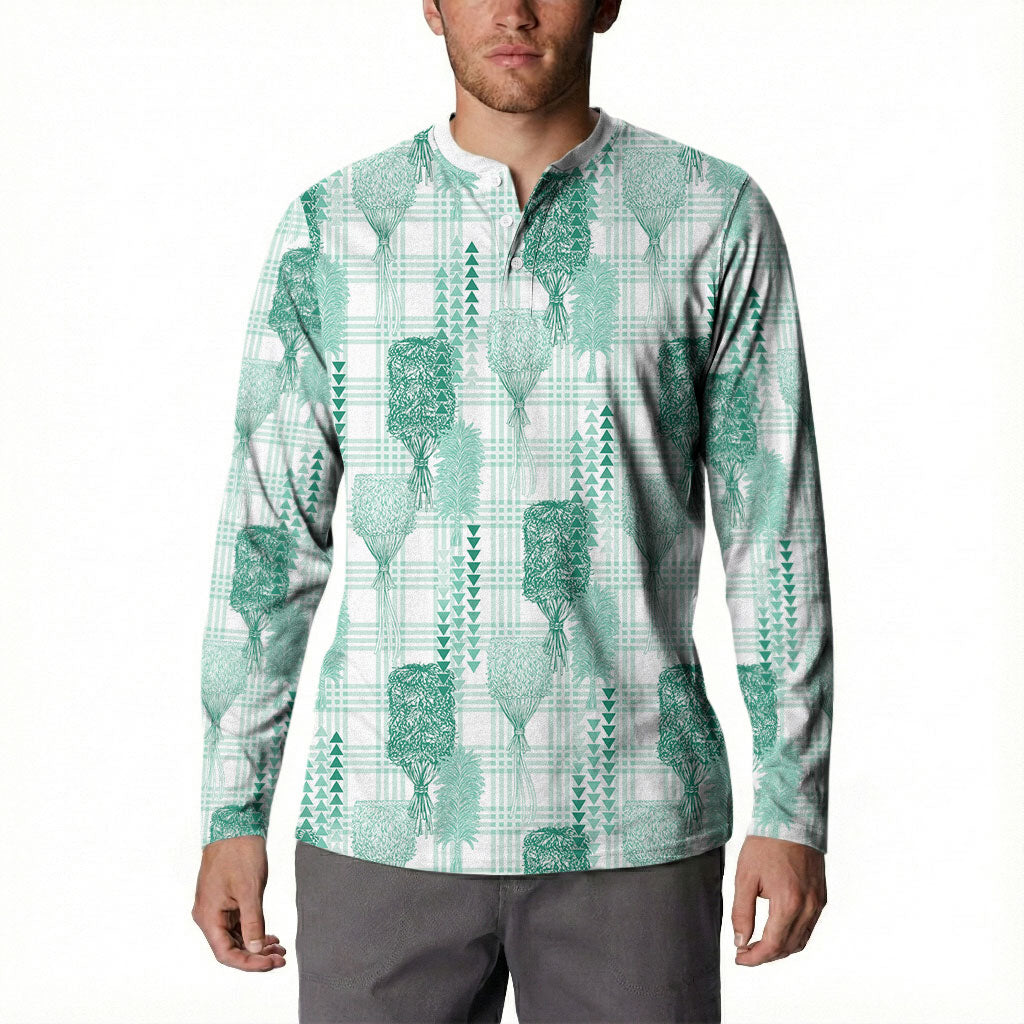 Aloha Hawaii Vintage Kahili Pa'a Lima Button Sweatshirt Palaka Print Mossy Teal