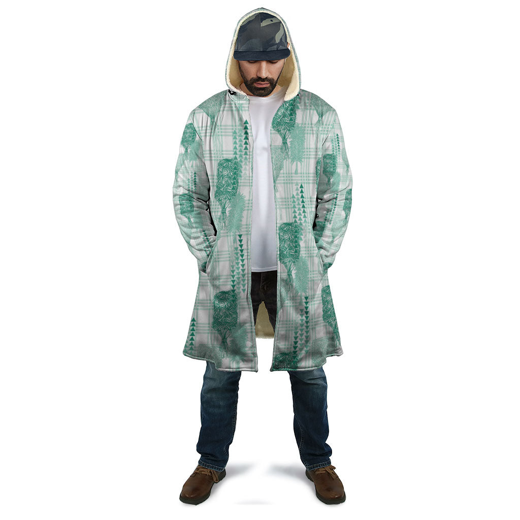Aloha Hawaii Vintage Kahili Pa'a Lima Cloak Palaka Print Mossy Teal