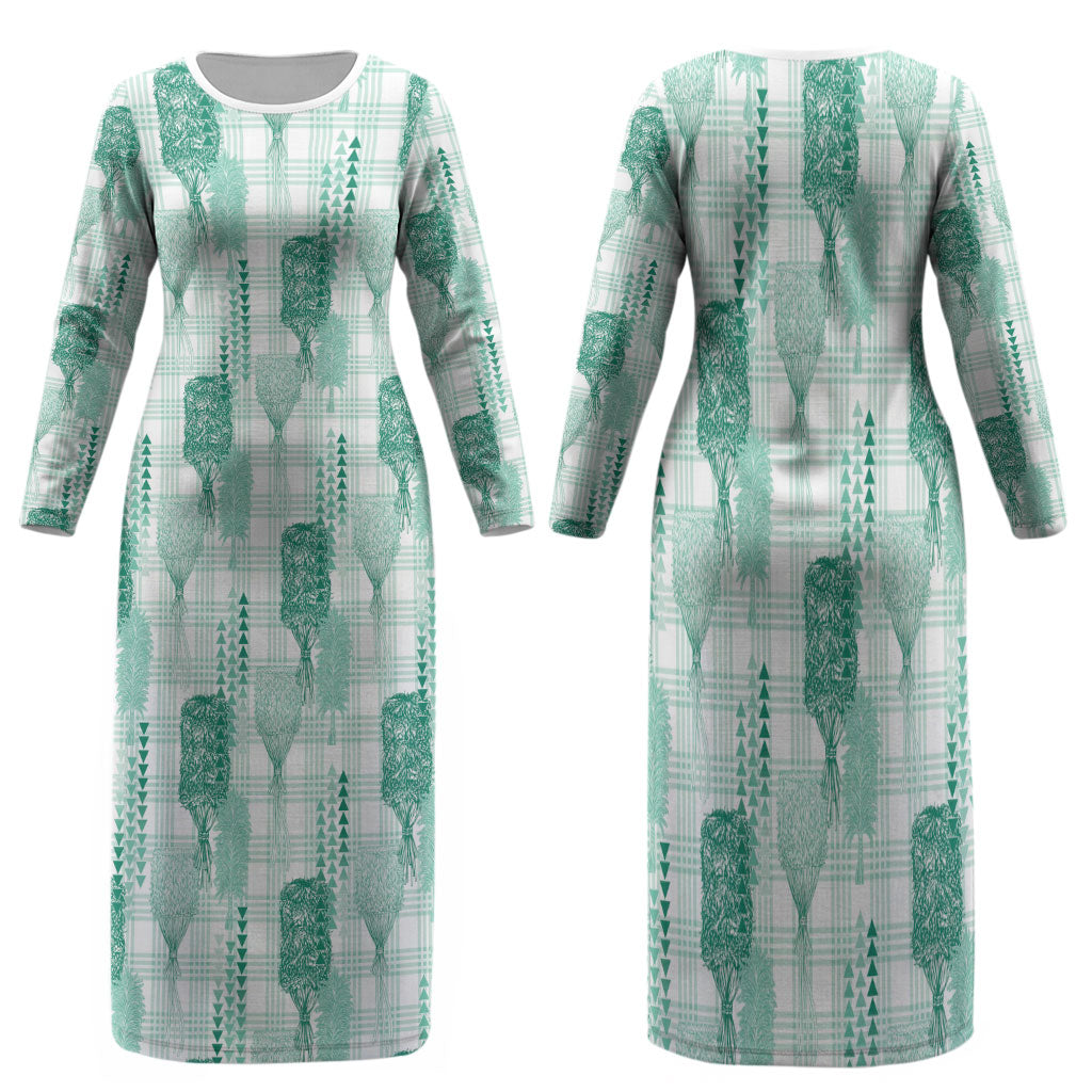 Aloha Hawaii Vintage Kahili Pa'a Lima Family Matching Long Sleeve Bodycon Dress and Hawaiian Shirt Palaka Print Mossy Teal