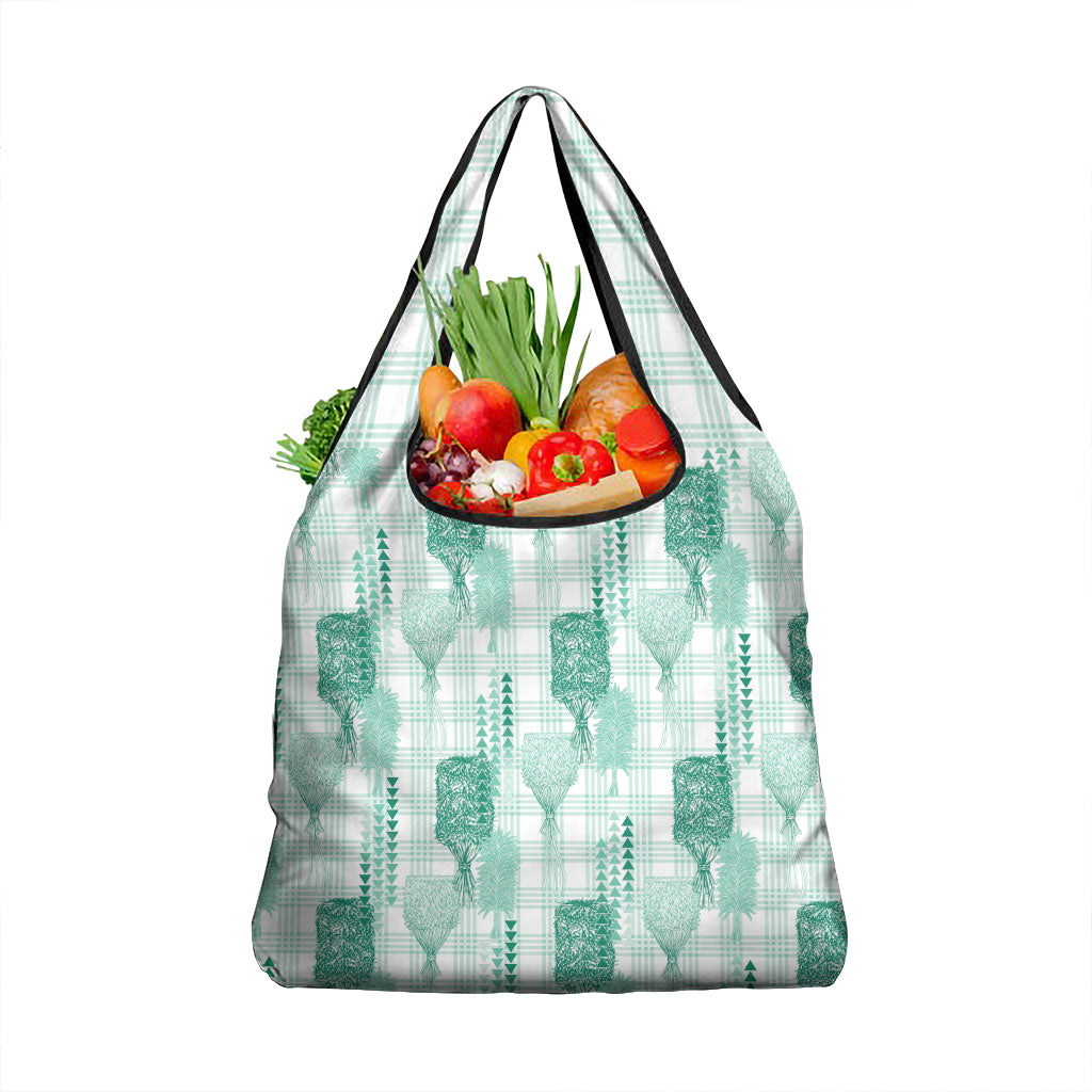 Aloha Hawaii Vintage Kahili Pa'a Lima Grocery Bag Palaka Print Mossy Teal