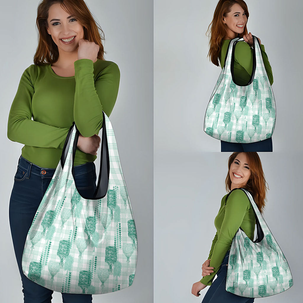 Aloha Hawaii Vintage Kahili Pa'a Lima Grocery Bag Palaka Print Mossy Teal