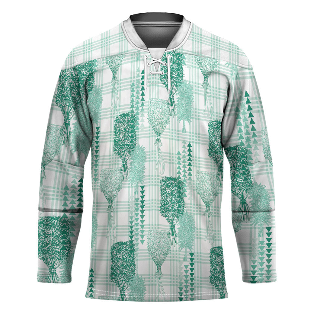 Aloha Hawaii Vintage Kahili Pa'a Lima Hockey Jersey Palaka Print Mossy Teal LT7 Unisex Mossy Teal - Polynesian Pride