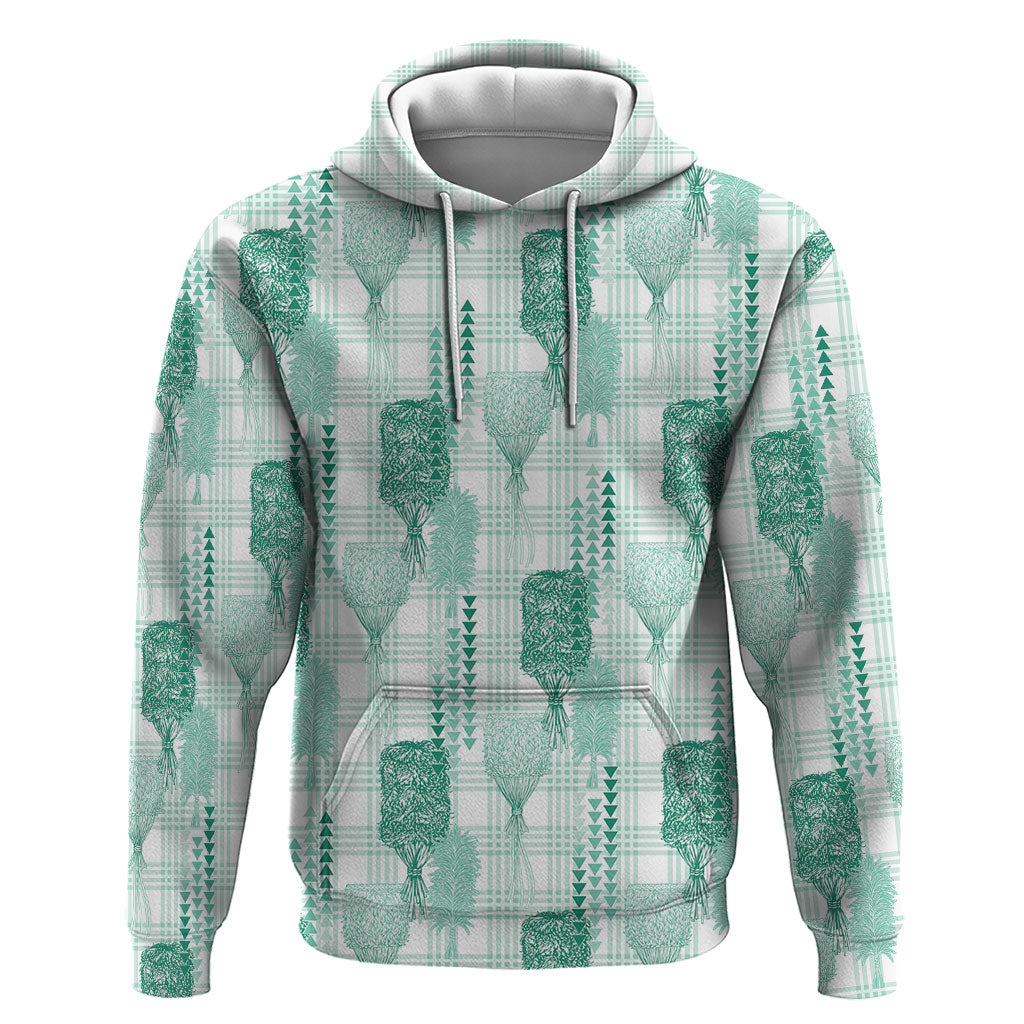 Aloha Hawaii Vintage Kahili Pa'a Lima Hoodie Palaka Print Mossy Teal