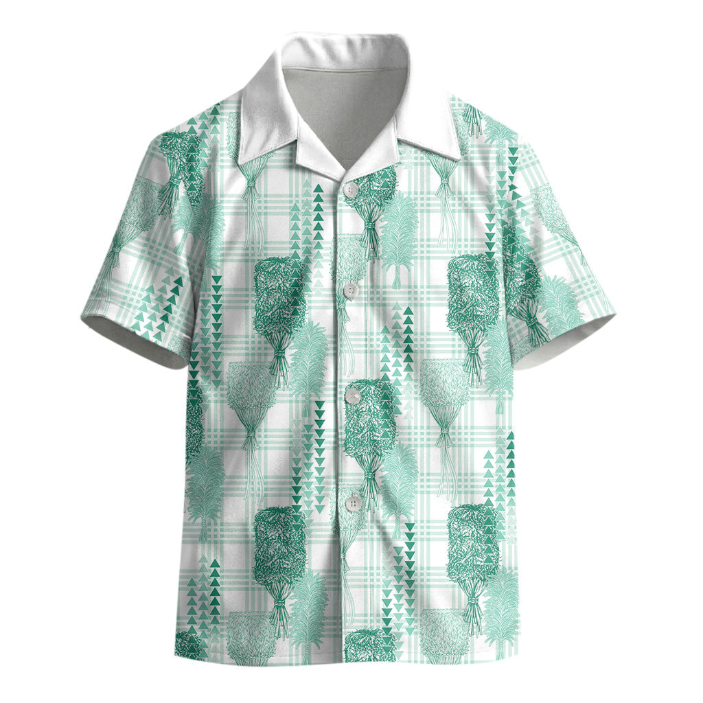 Aloha Hawaii Vintage Kahili Pa'a Lima Kid Hawaiian Shirt Palaka Print Mossy Teal