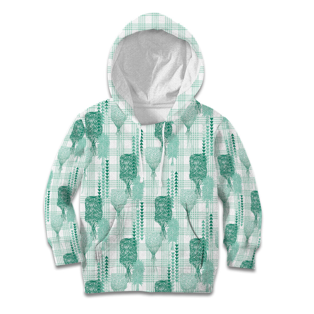 Aloha Hawaii Vintage Kahili Pa'a Lima Kid Hoodie Palaka Print Mossy Teal