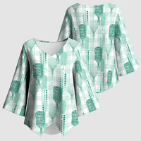 Aloha Hawaii Vintage Kahili Pa'a Lima Kimono Sleeve Blouse Palaka Print Mossy Teal