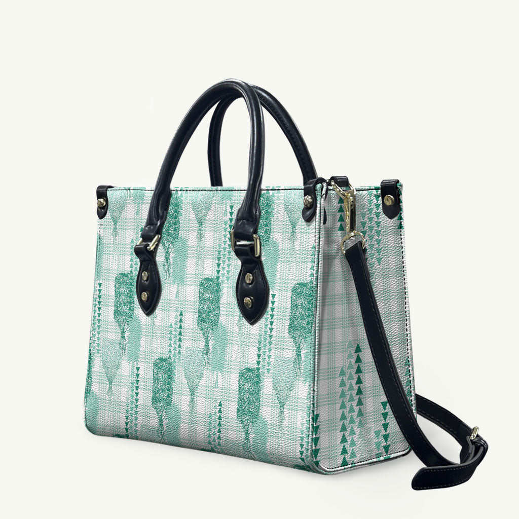 Aloha Hawaii Vintage Kahili Pa'a Lima Leather Bag Palaka Print Mossy Teal LT7 Mossy Teal - Polynesian Pride