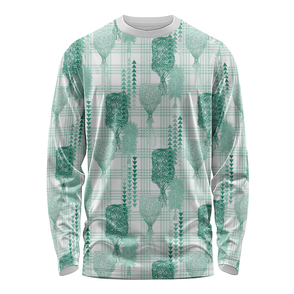 Aloha Hawaii Vintage Kahili Pa'a Lima Long Sleeve Shirt Palaka Print Mossy Teal LT7 Unisex Mossy Teal - Polynesian Pride