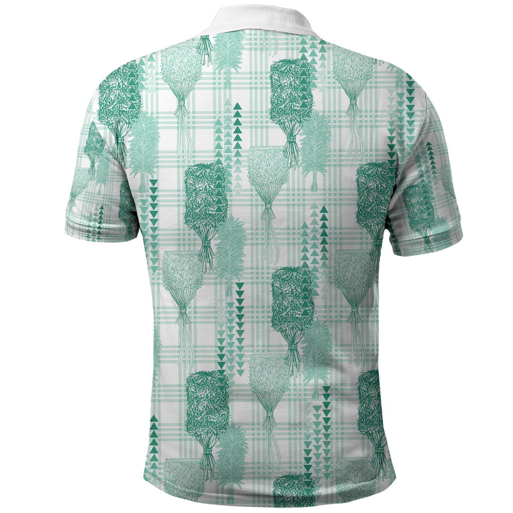 Aloha Hawaii Vintage Kahili Pa'a Lima Polo Shirt Palaka Print Mossy Teal