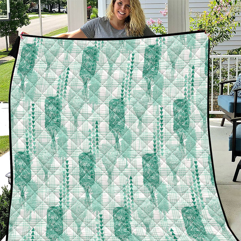 Aloha Hawaii Vintage Kahili Pa'a Lima Quilt Palaka Print Mossy Teal